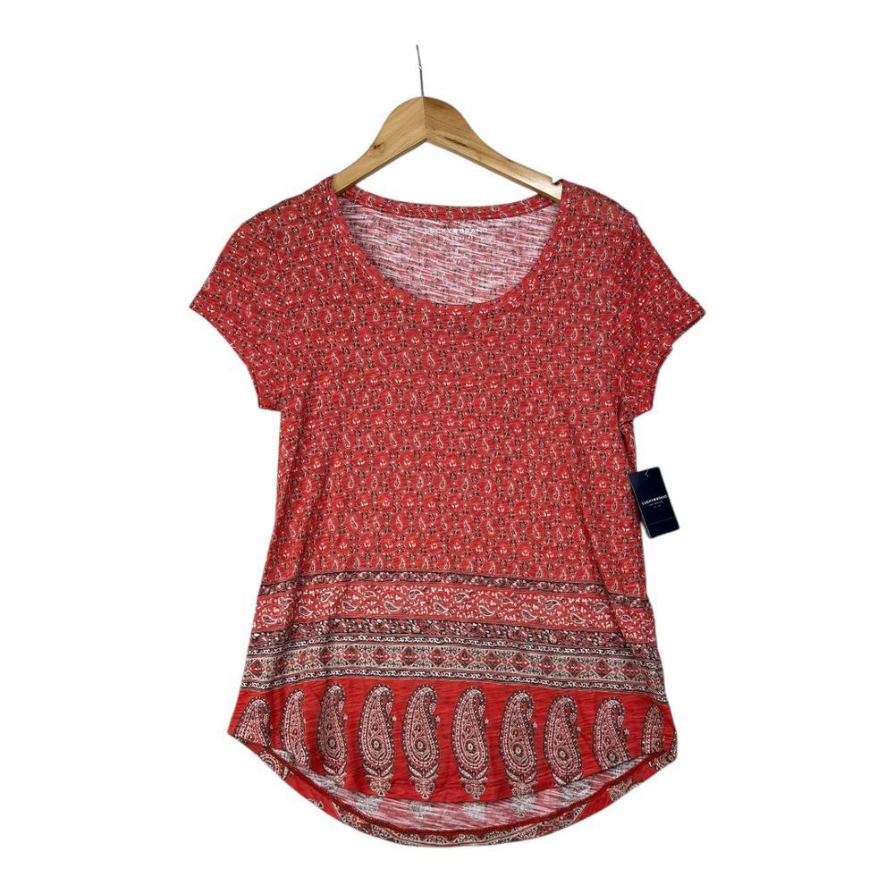 New Lucky Brand Paisley‎ Print Short Sleeve Shirt size Small Orange